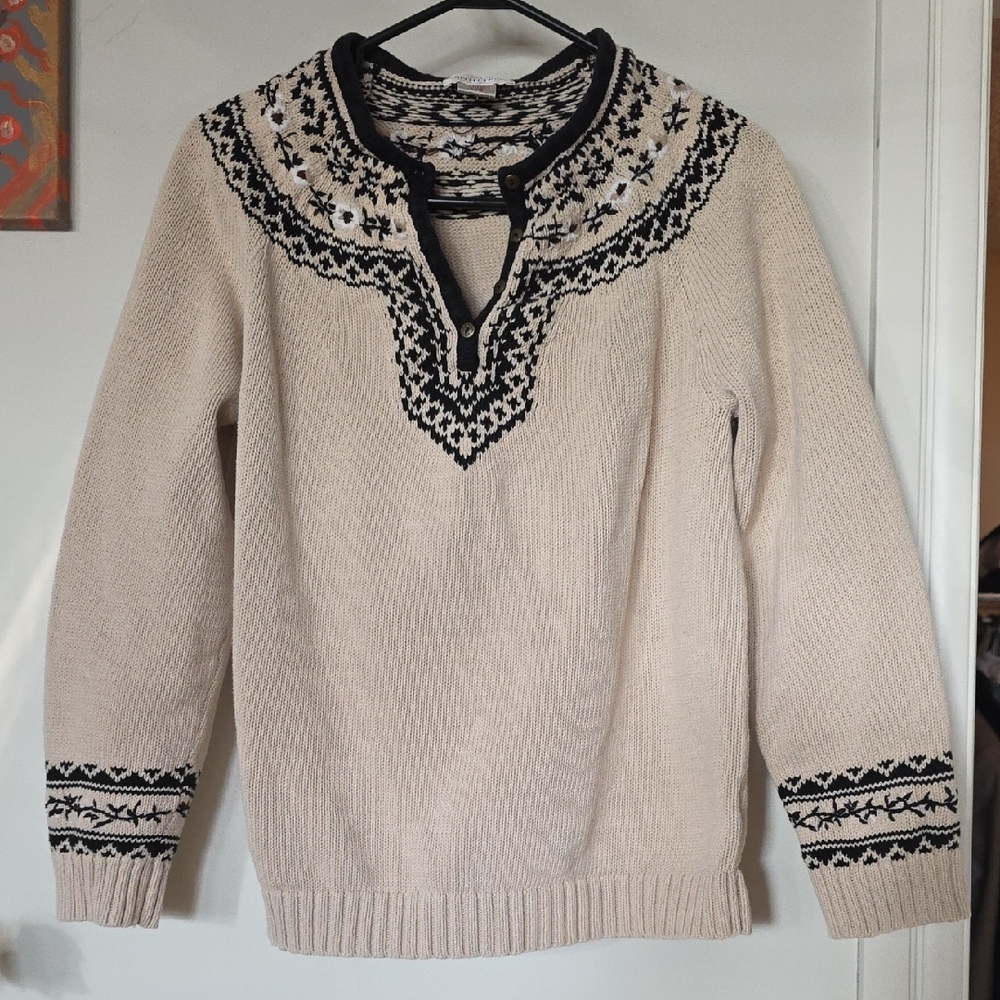 Northern Reflections Cream Sweater with Black Fair Isle Yoke